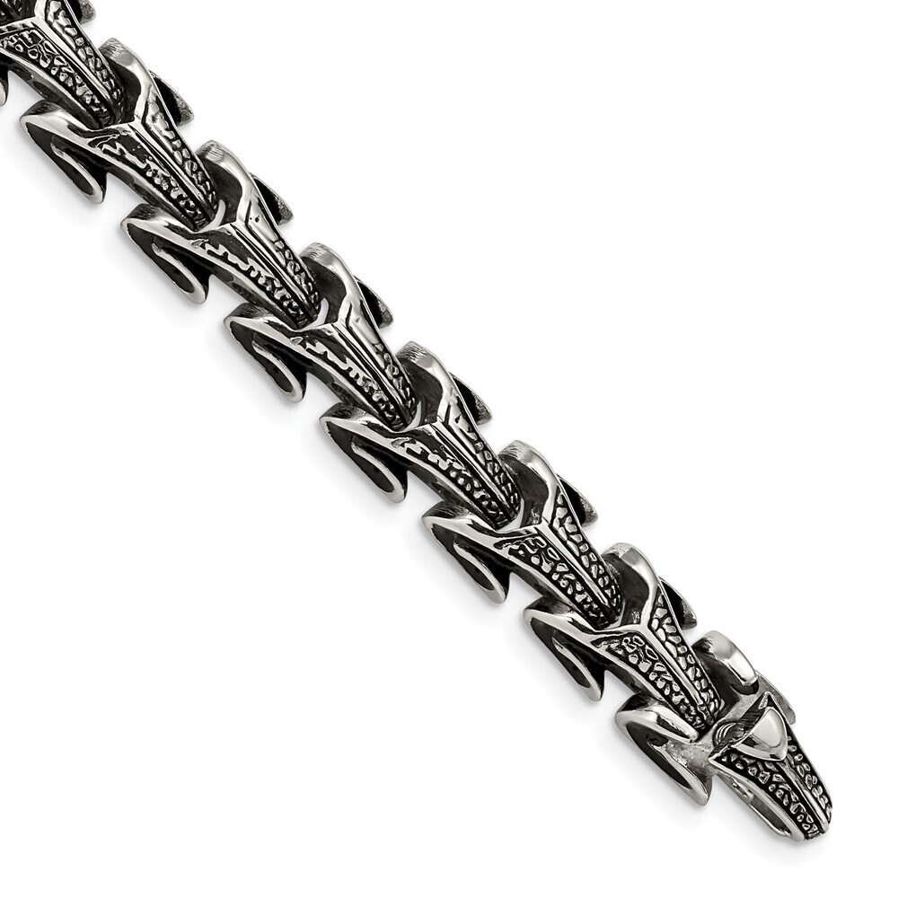 Kazi Luxury Steel Antiqued & Polished 8.5in Dragon Scale Link Bracelet